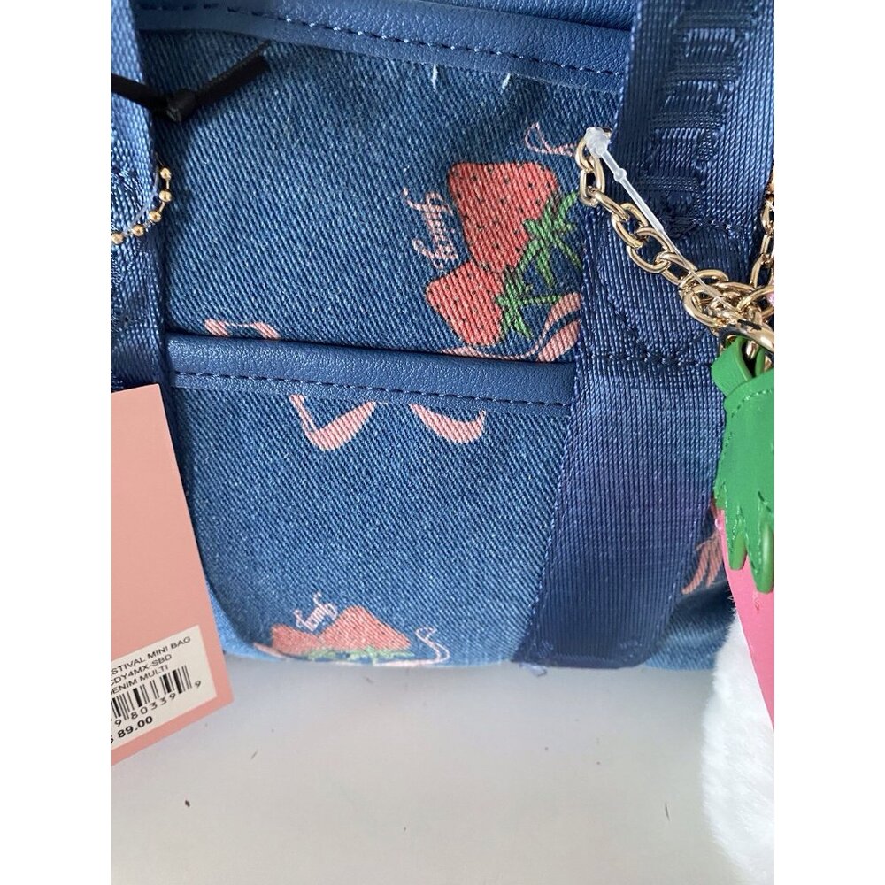 Juicy Couture Strawberry Festival Mini Tote Bag Denim Multi W/Coin Purse & Charm - Picture 6 of 14